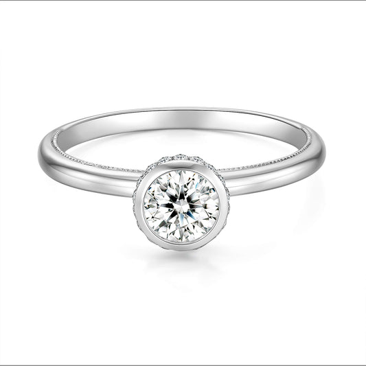 Round Lab Diamond Bezel Ring in Platinum - Neoshine