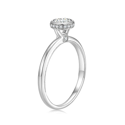 Round Lab Diamond Bezel Ring in Platinum - Neoshine