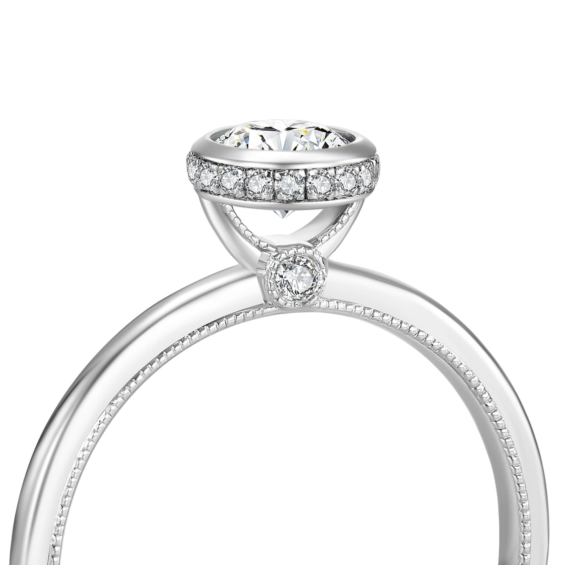 Round Lab Diamond Bezel Ring in Platinum - Neoshine