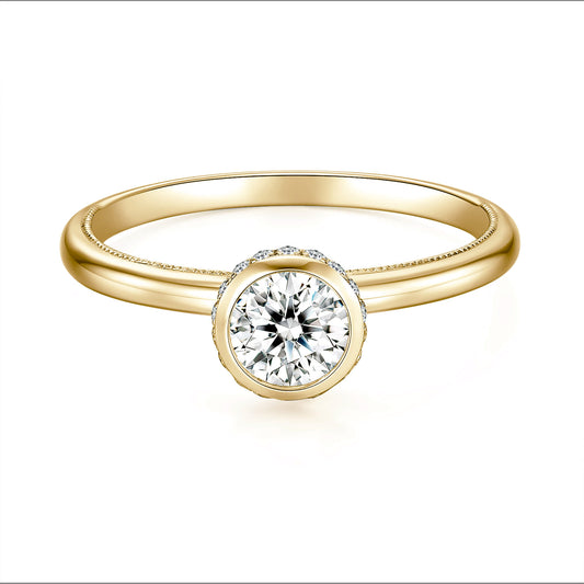Round Lab Diamond Bezel Ring in 18K Yellow Gold - Neoshine