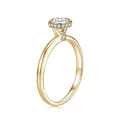 Round Lab Diamond Bezel Ring in 18K Yellow Gold - Neoshine