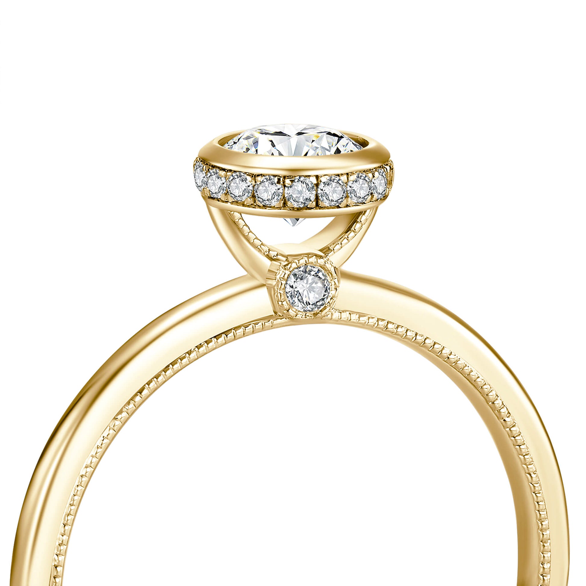 Round Lab Diamond Bezel Ring in 18K Yellow Gold - Neoshine