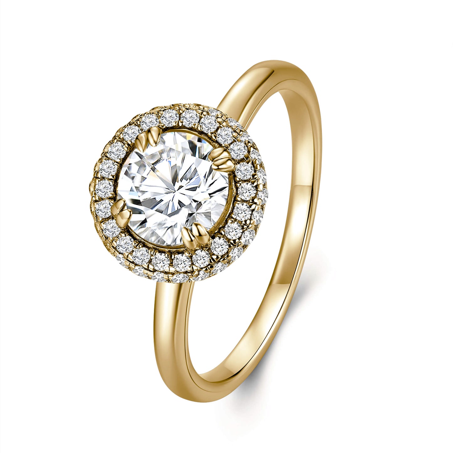 Round Lab Diamond Halo Ring in 18K  Yellow Gold - Neoshine
