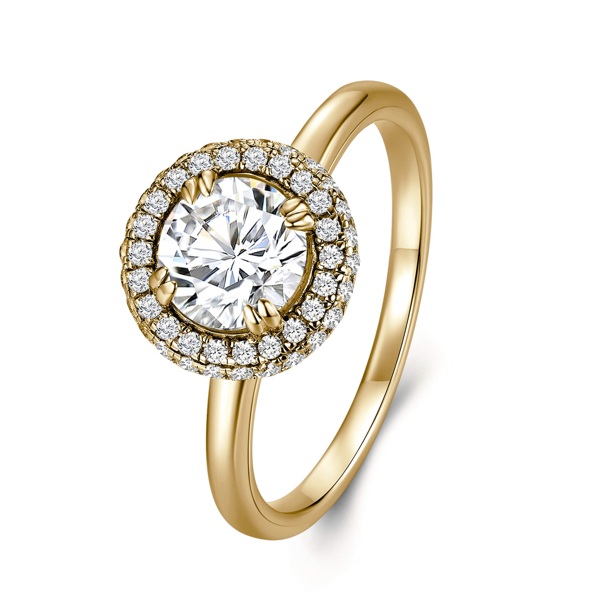 Round Lab Diamond Halo Ring in 18K  Yellow Gold - Neoshine