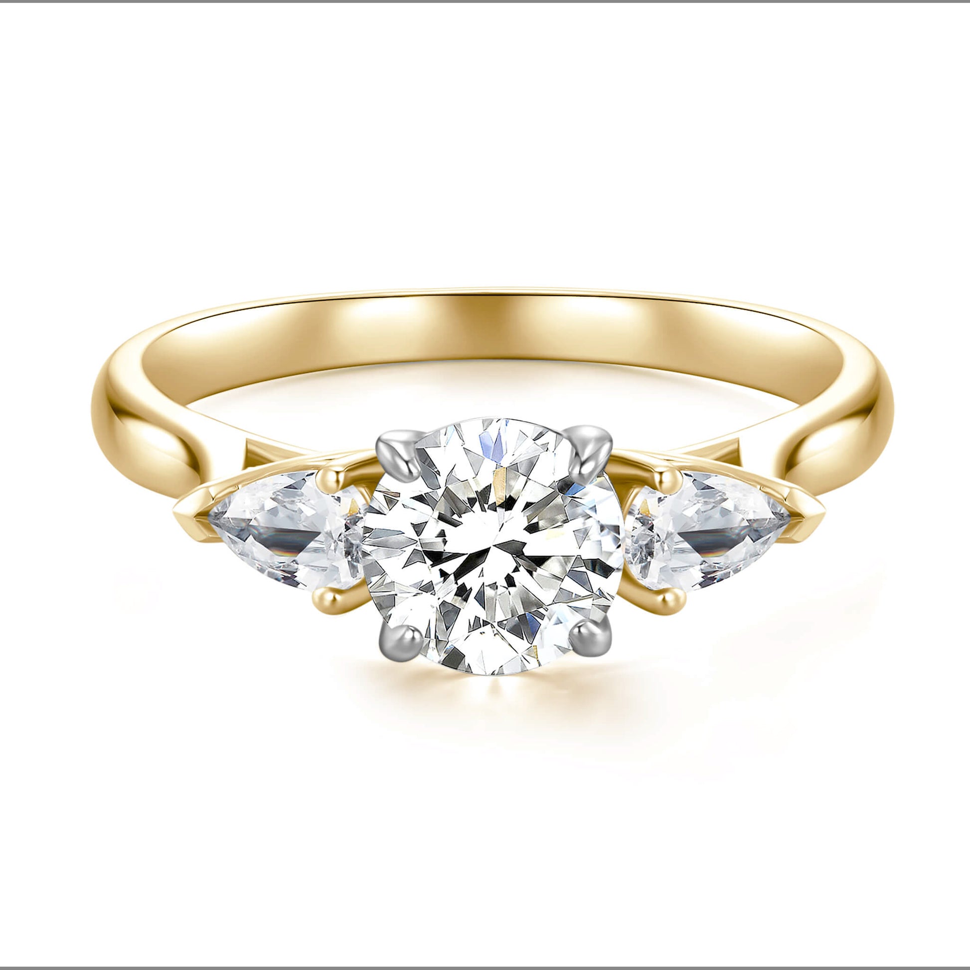Three Stone Round Lab Diamond Ring in 18K Yellow Gold - Neoshine