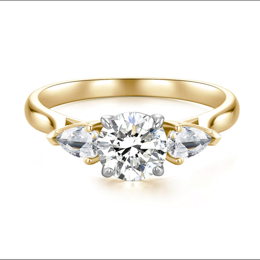 Three Stone Round Lab Diamond Ring in 18K Yellow Gold - Neoshine
