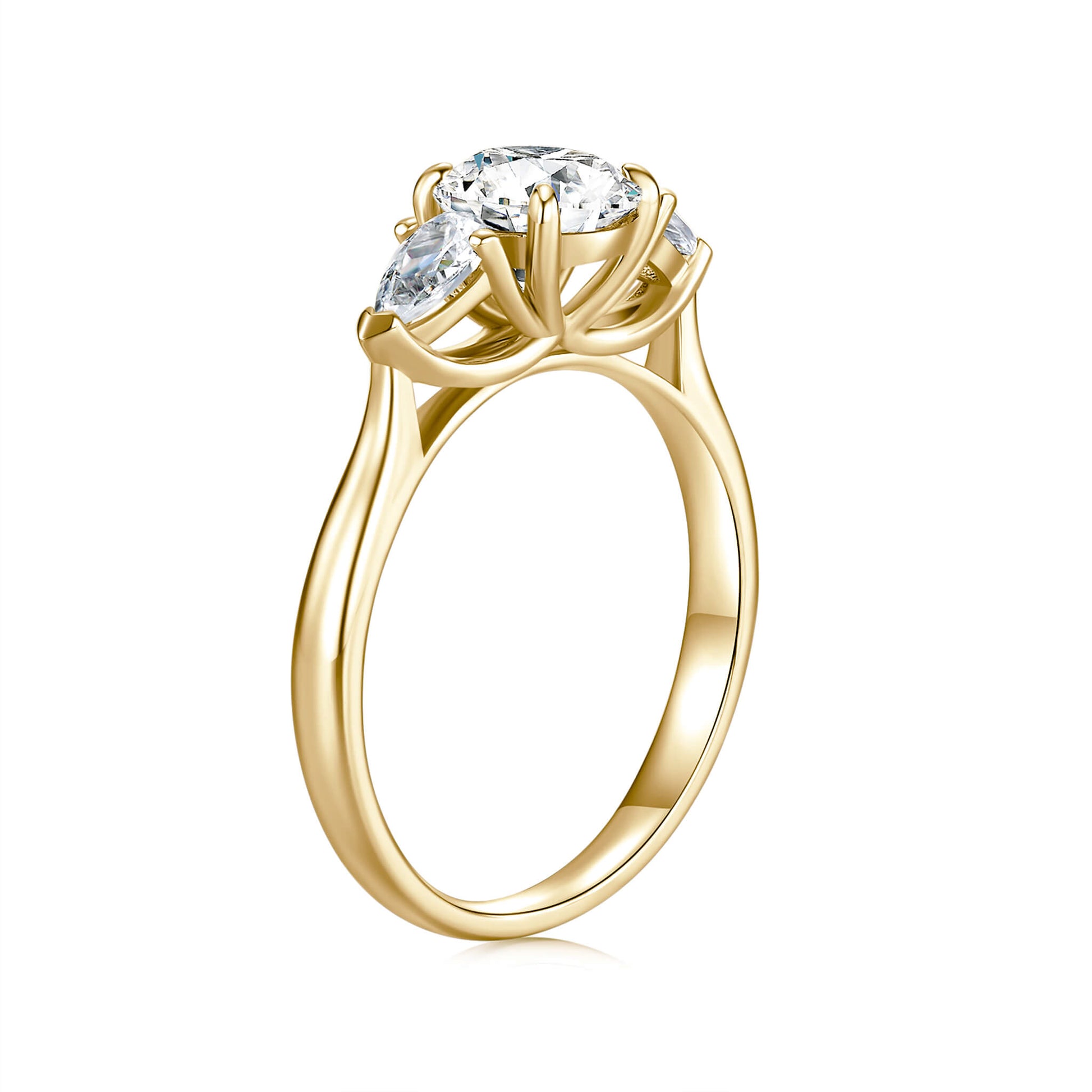 Three Stone Round Lab Diamond Ring in 18K Yellow Gold - Neoshine