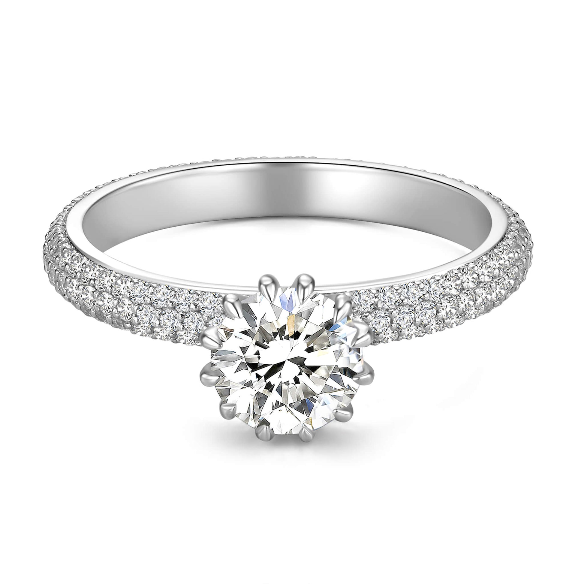 Solitaire Round Lab Diamond Ring with Pave Band in Platinum - Neoshine