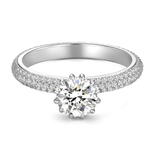 Solitaire Round Lab Diamond Ring with Pave Band in Platinum - Neoshine
