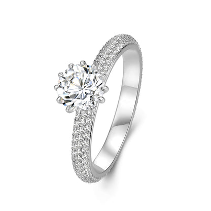 Solitaire Round Lab Diamond Ring with Pave Band in Platinum - Neoshine