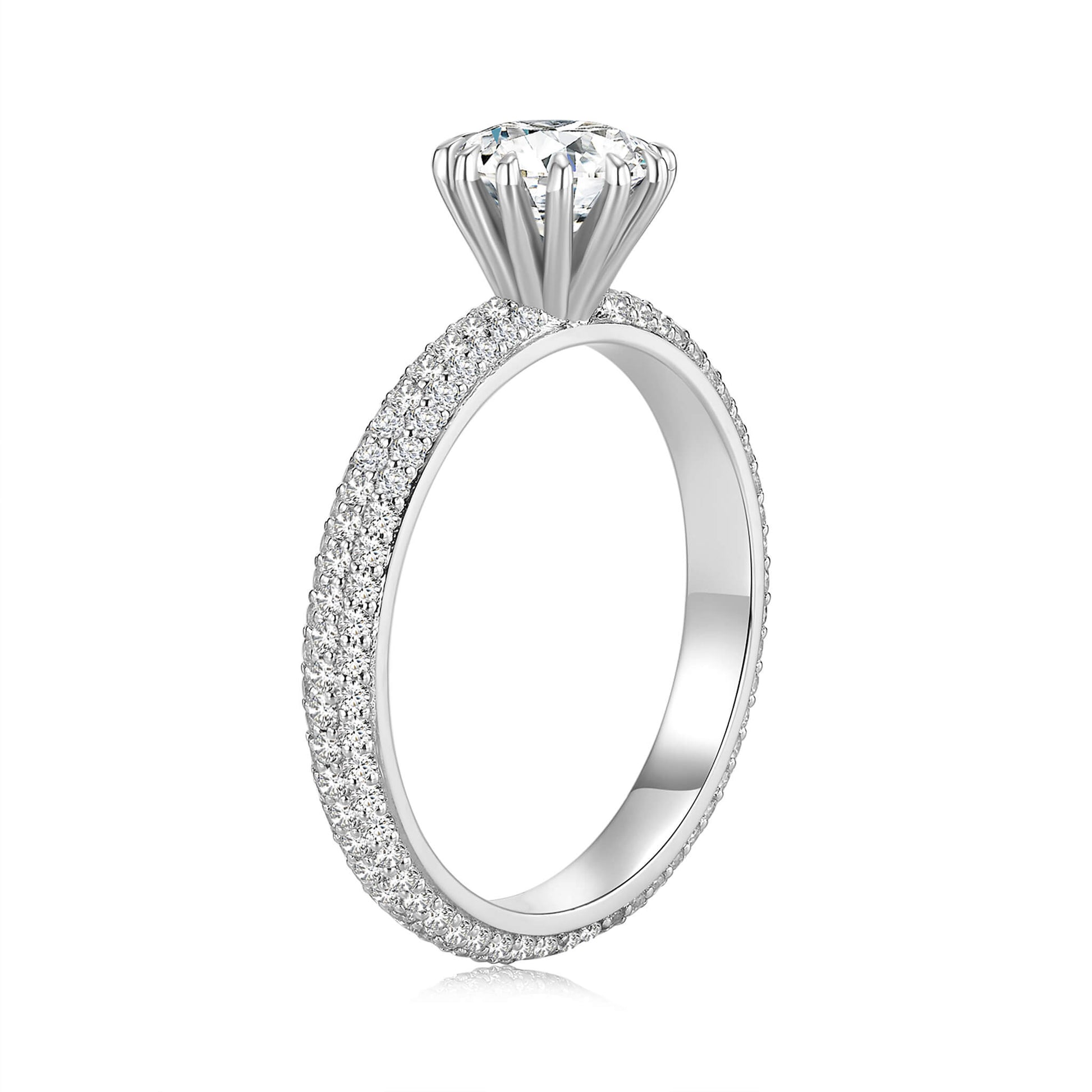 Solitaire Round Lab Diamond Ring with Pave Band in Platinum - Neoshine