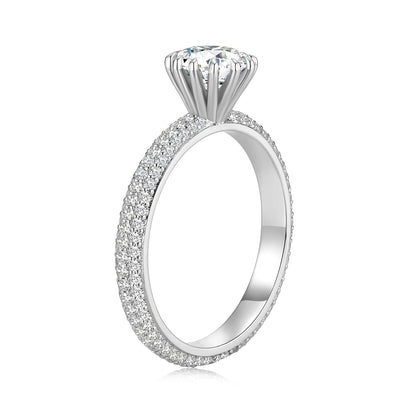 Solitaire Round Lab Diamond Ring with Pave Band in Platinum - Neoshine