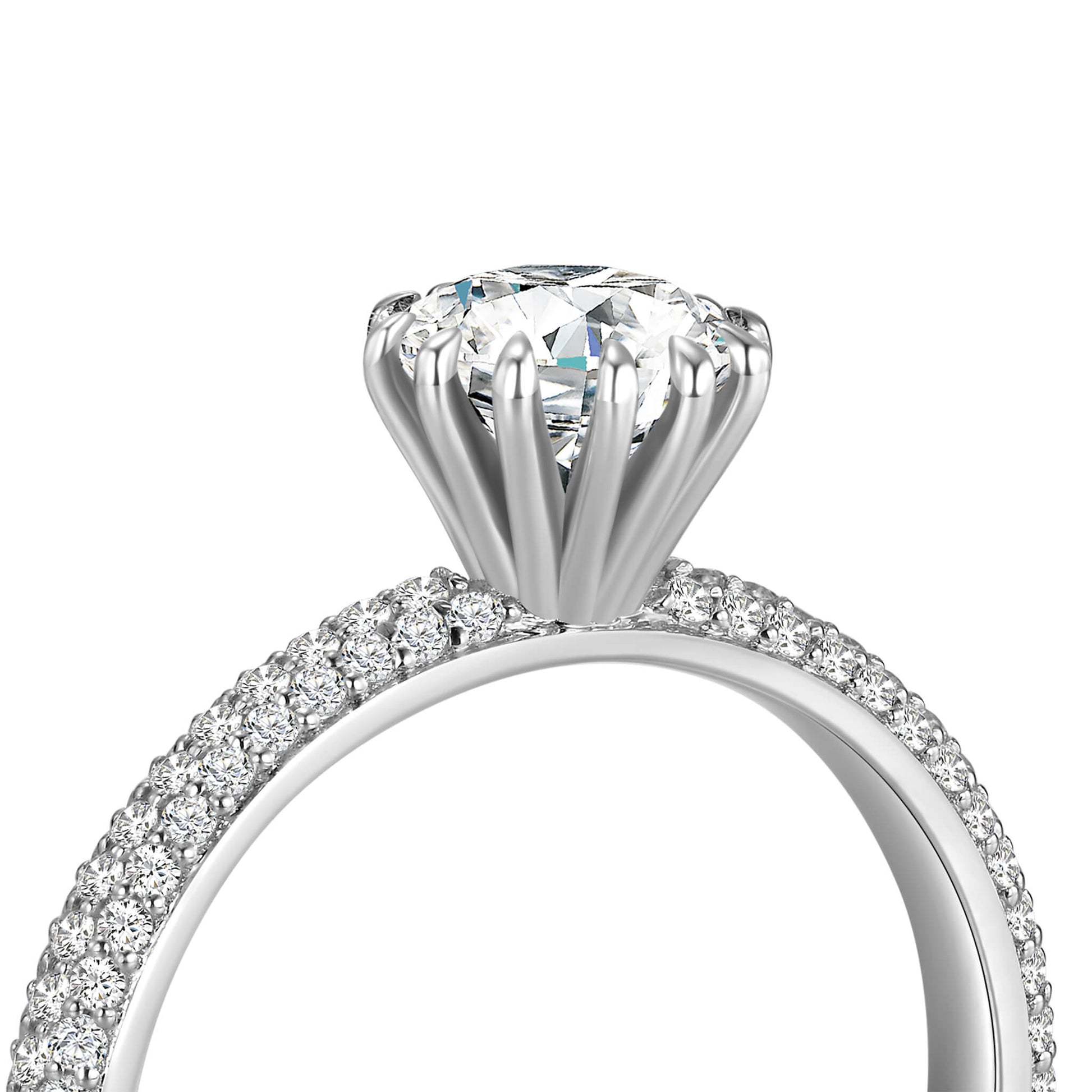 Solitaire Round Lab Diamond Ring with Pave Band in Platinum - Neoshine