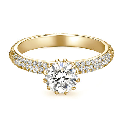Solitaire Round Lab Diamond Ring with Pave Band in 18K Yellow Gold - Neoshine