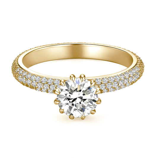 Solitaire Round Lab Diamond Ring with Pave Band in 18K Yellow Gold - Neoshine
