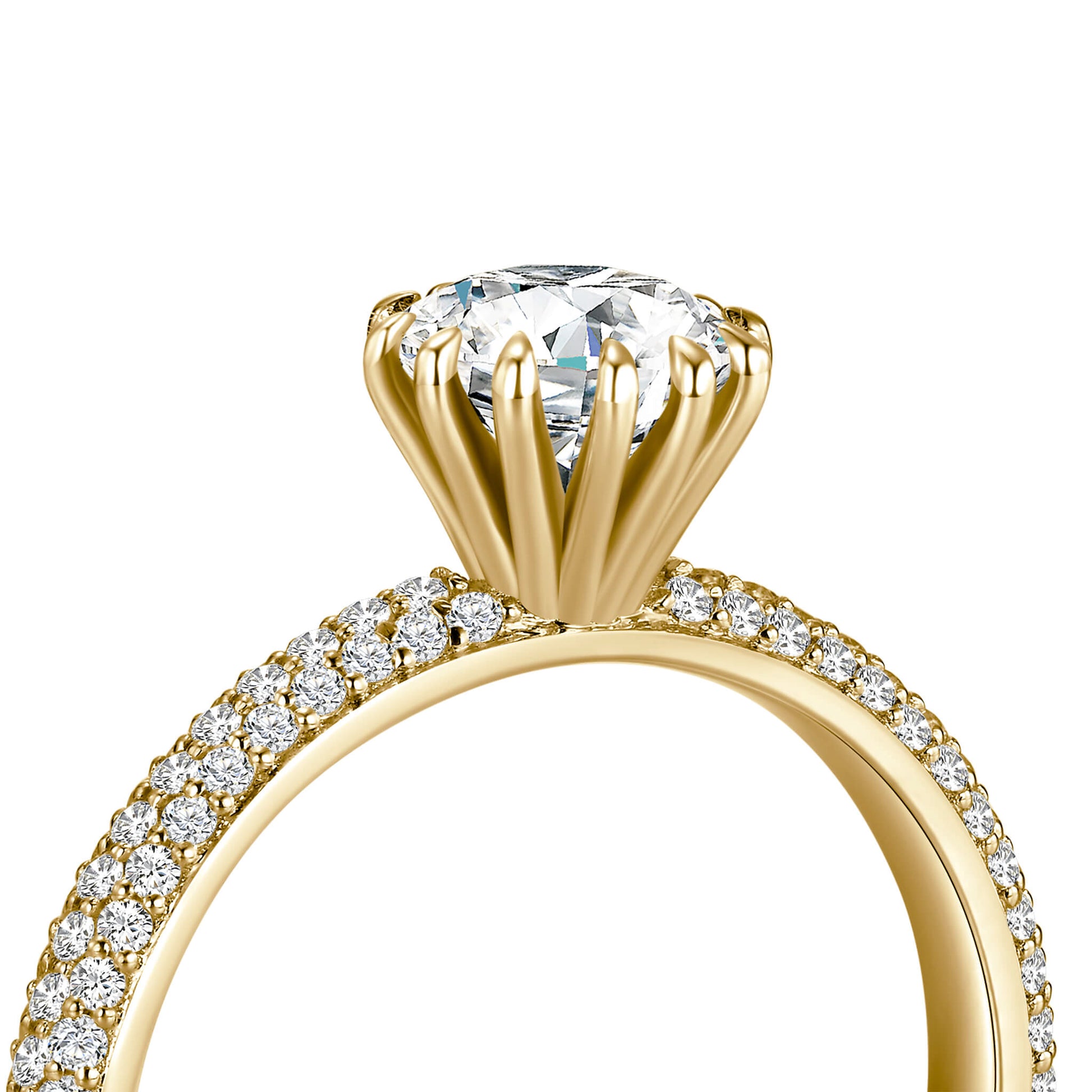 Solitaire Round Lab Diamond Ring with Pave Band in 18K Yellow Gold - Neoshine