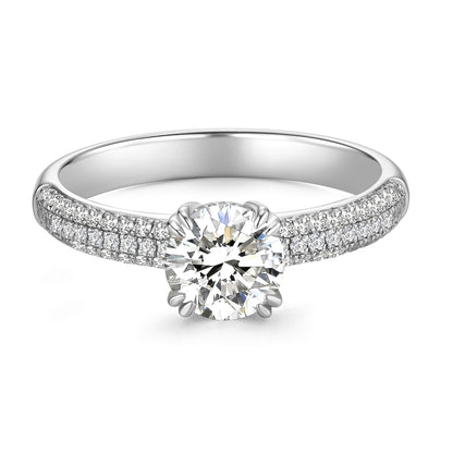 Solitaire Round Lab Diamond Ring with Pave Band, 6 Prong, Platinum - Neoshine