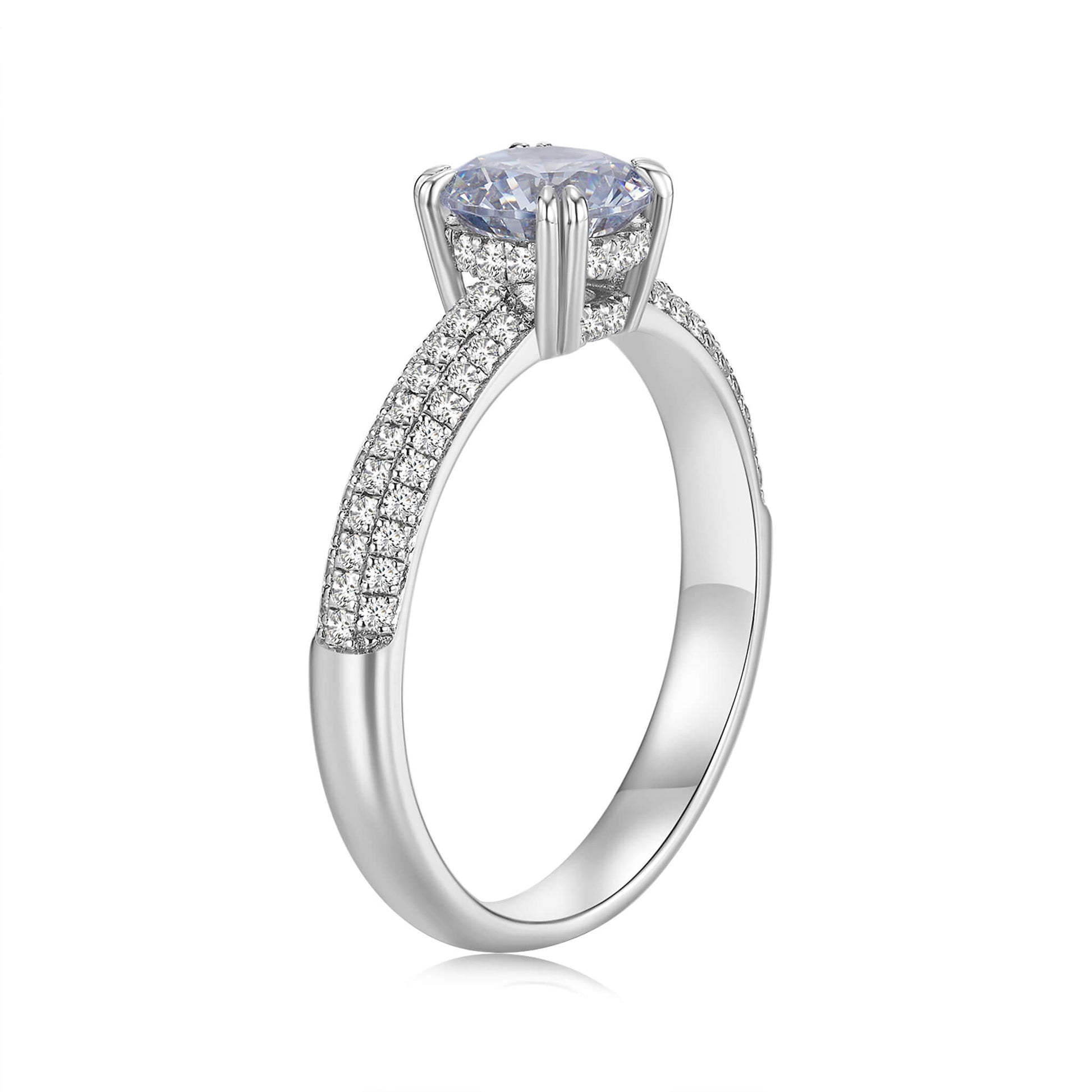 Solitaire Round Lab Diamond Ring with Pave Band, 6 Prong, Platinum - Neoshine
