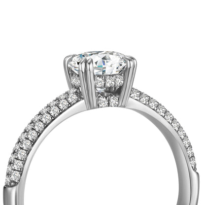 Solitaire Round Lab Diamond Ring with Pave Band, 6 Prong, Platinum - Neoshine