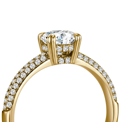 Solitaire Round Lab Diamond Ring with Pave Band, 6 Prong, 18K Yellow Gold - Neoshine