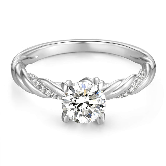 Solitaire Round Lab Diamond Ring with Pave Band, 4 Prong, Platinum - Neoshine