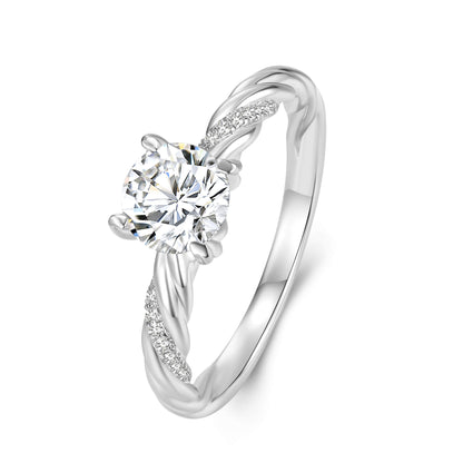 Solitaire Round Lab Diamond Ring with Pave Band, 4 Prong, Platinum - Neoshine