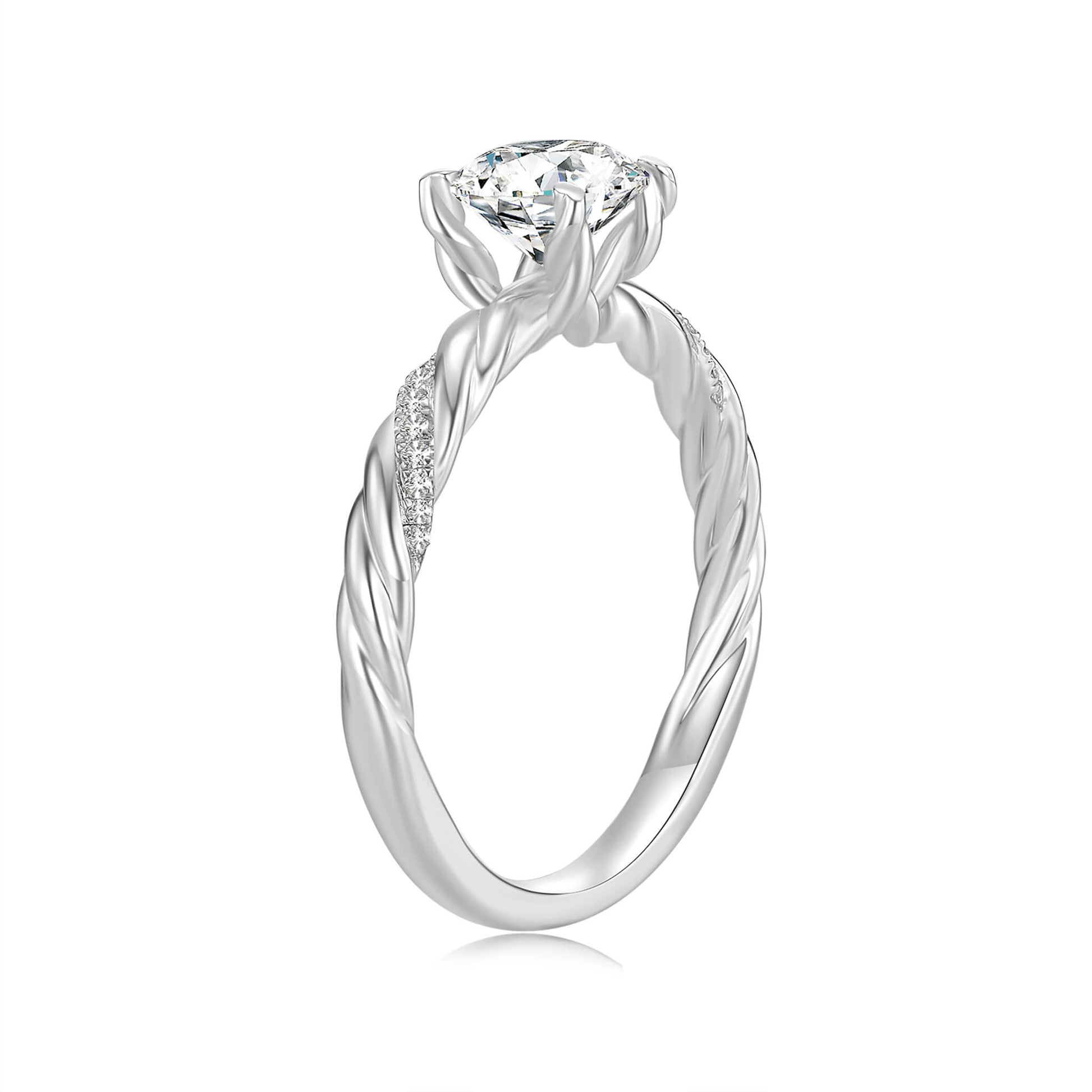 Solitaire Round Lab Diamond Ring with Pave Band, 4 Prong, Platinum - Neoshine
