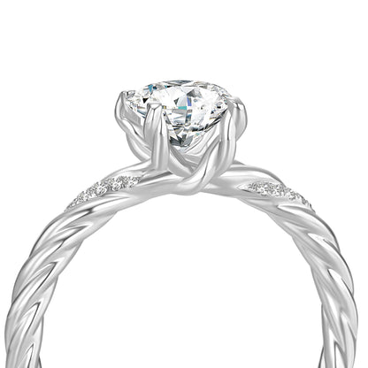 Solitaire Round Lab Diamond Ring with Pave Band, 4 Prong, Platinum - Neoshine