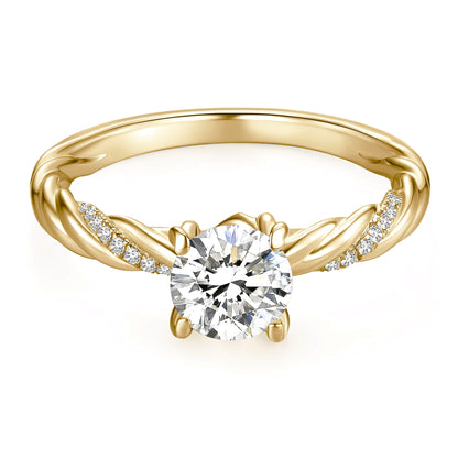 Solitaire Round Lab Diamond Ring with Pave Band, 4 Prong, 18K Yellow Gold - Neoshine