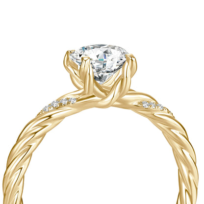 Solitaire Round Lab Diamond Ring with Pave Band, 4 Prong, 18K Yellow Gold - Neoshine