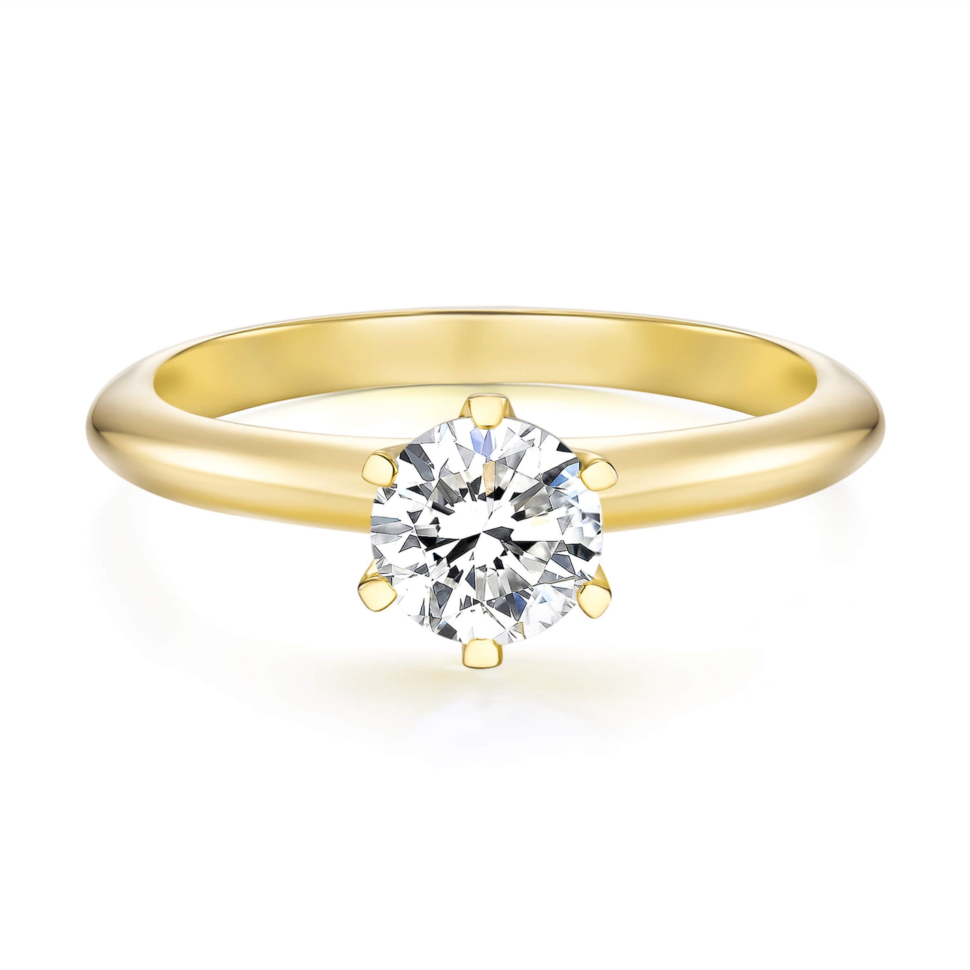 Solitaire Round Lab Diamond Ring in 18K Yellow Gold 4 Prong - Neoshine