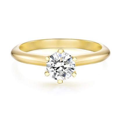 Solitaire Round Lab Diamond Ring in 18K Yellow Gold 4 Prong - Neoshine