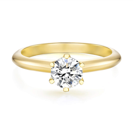 Solitaire Round Lab Diamond Ring in 18K Yellow Gold 4 Prong - Neoshine