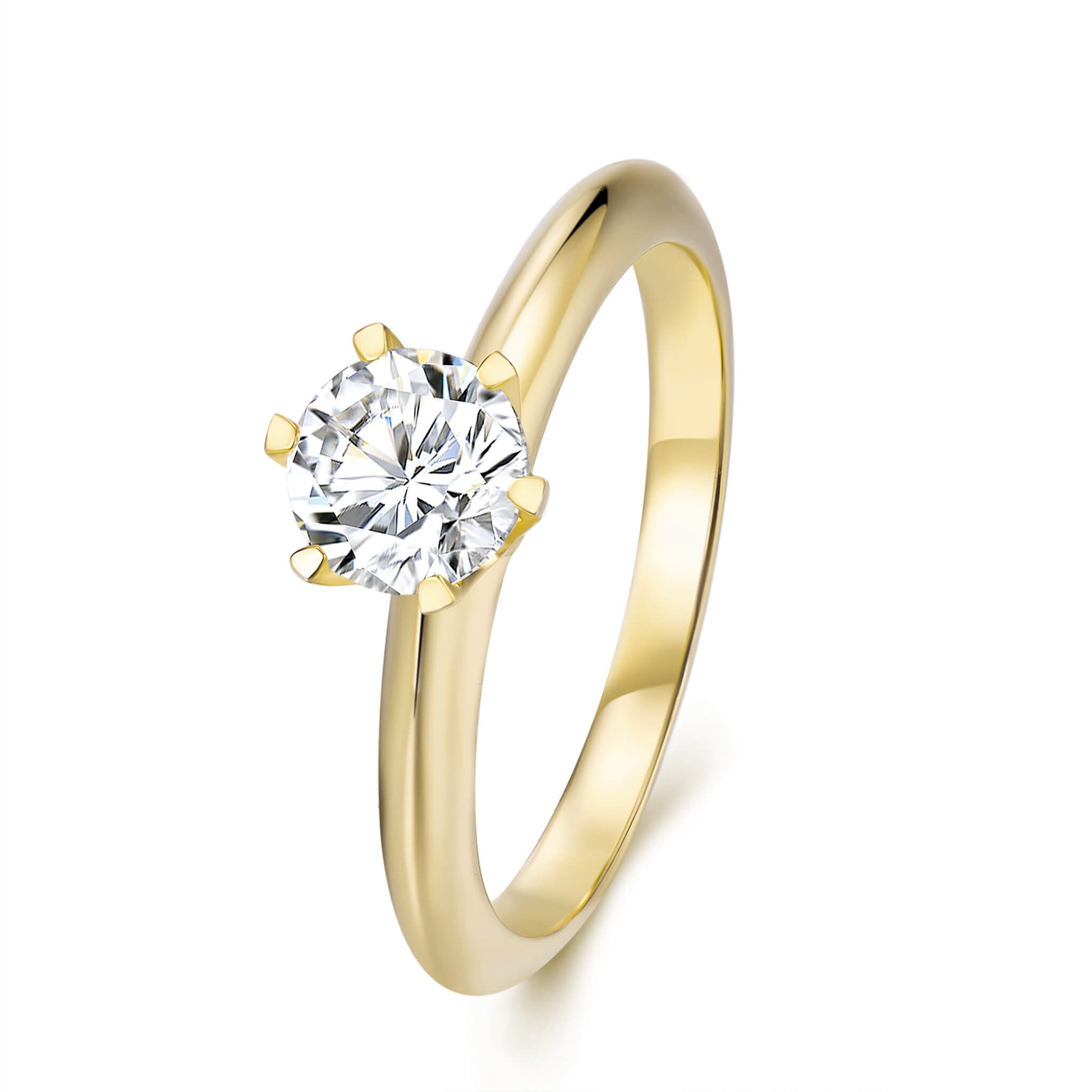 Solitaire Round Lab Diamond Ring in 18K Yellow Gold 4 Prong - Neoshine
