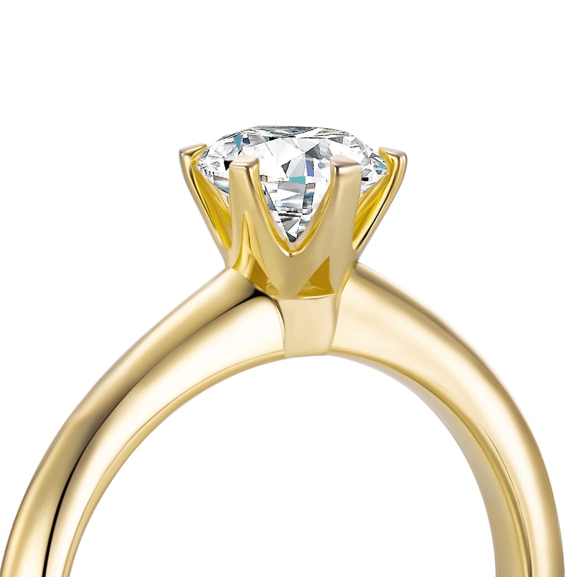 Solitaire Round Lab Diamond Ring in 18K Yellow Gold 4 Prong - Neoshine