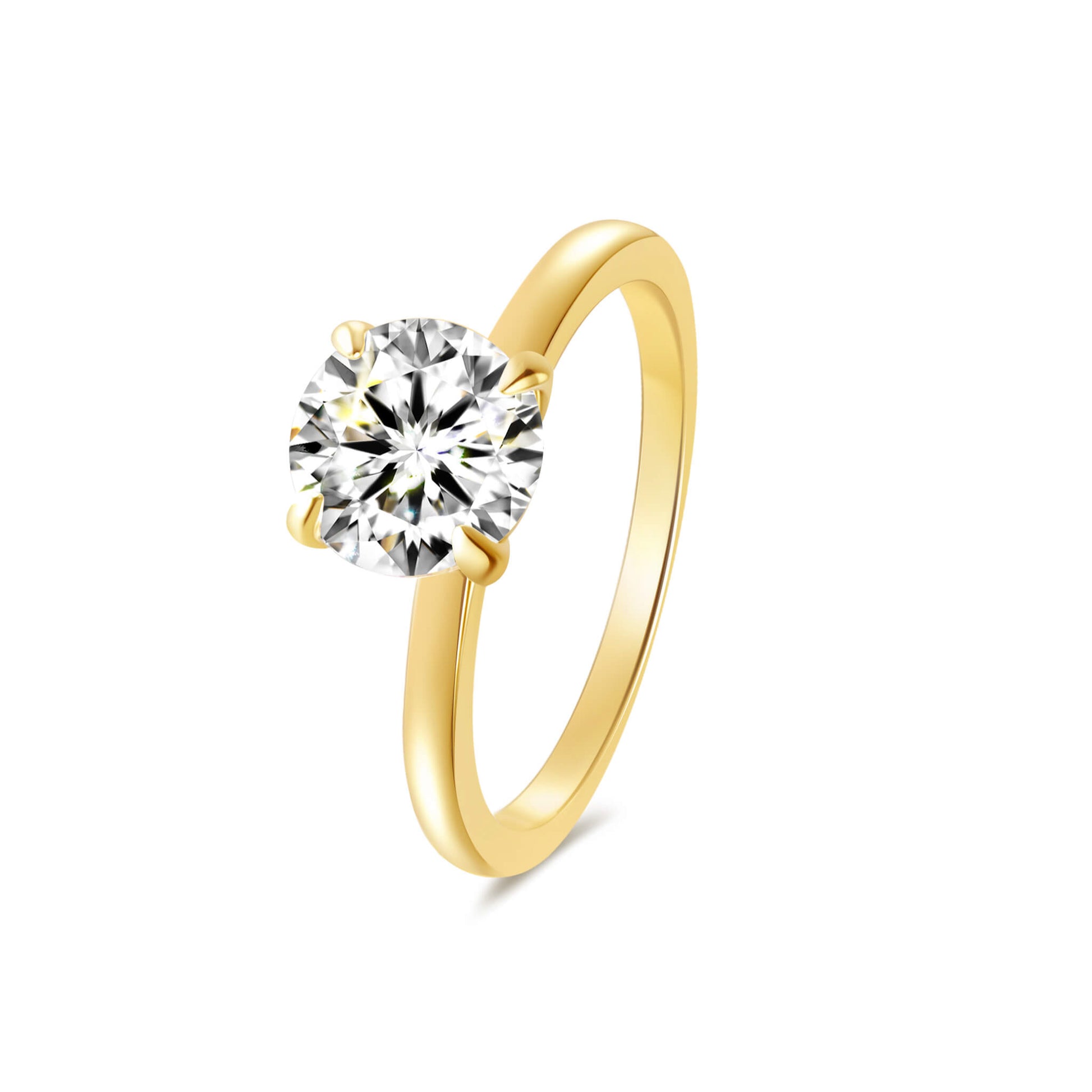 Solitaire Round Lab Diamond Ring in 18K Yellow Gold 4 Prong - Neoshine