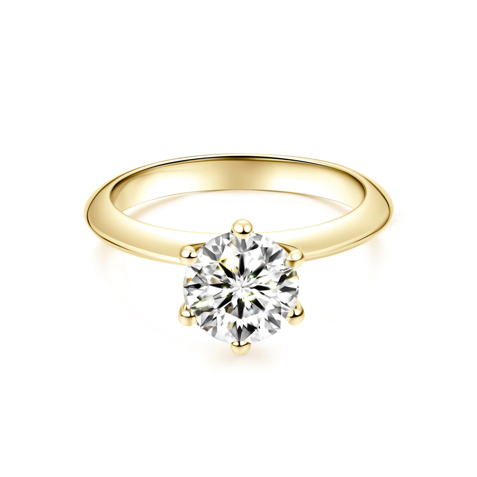 Solitaire Round Lab Diamond Ring in 18K Yellow Gold 6 Prong - Neoshine