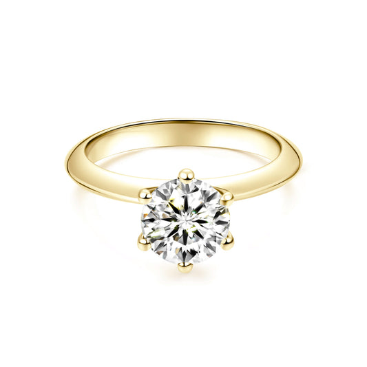 Solitaire Round Lab Diamond Ring in 18K Yellow Gold 6 Prong - Neoshine