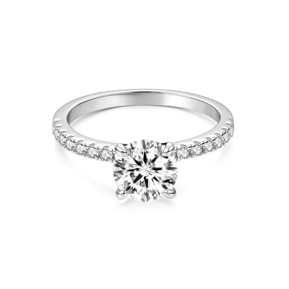 Solitaire Round Lab Diamond Ring with Pave Band in Platinum 4 Prong - Neoshine