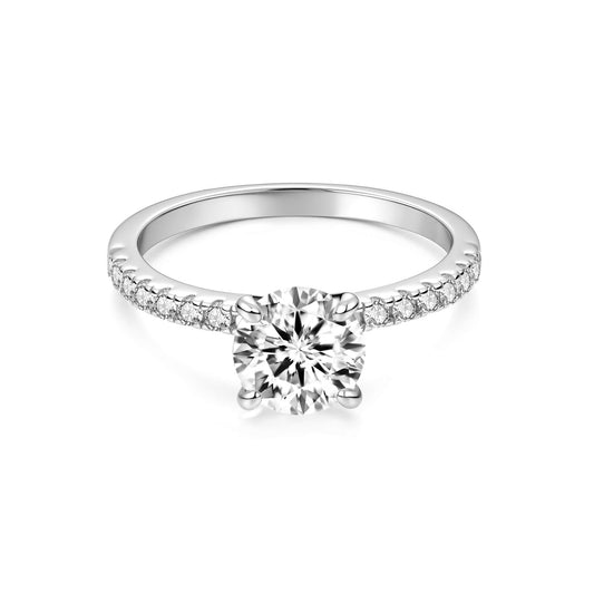 Solitaire Round Lab Diamond Ring with Pave Band in Platinum 4 Prong - Neoshine