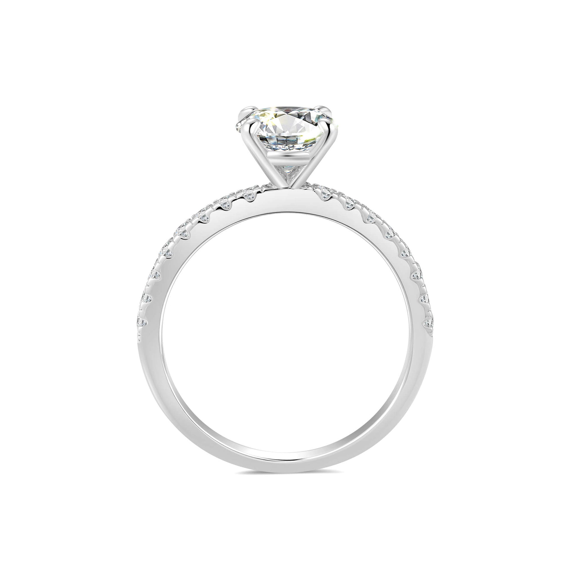Solitaire Round Lab Diamond Ring with Pave Band in Platinum 4 Prong - Neoshine