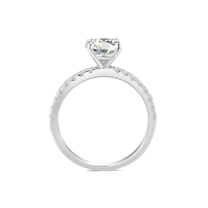 Solitaire Round Lab Diamond Ring with Pave Band in Platinum 4 Prong - Neoshine