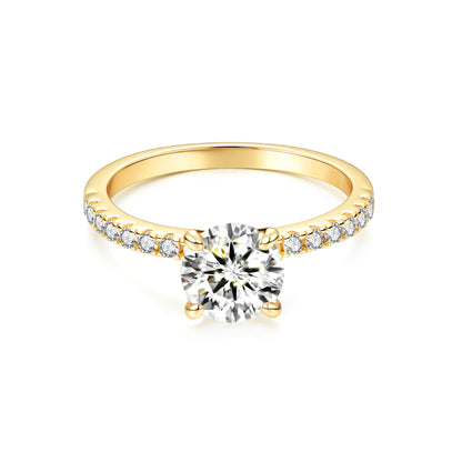 Solitaire Round Lab Diamond Ring with Pave Band in 18K Yellow Gold 4 Prong - Neoshine