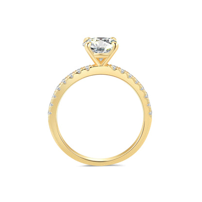 Solitaire Round Lab Diamond Ring with Pave Band in 18K Yellow Gold 4 Prong - Neoshine