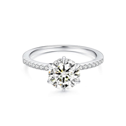 Solitaire Round Lab Diamond Ring with Pave Band in Platinum 6 Prong - Neoshine