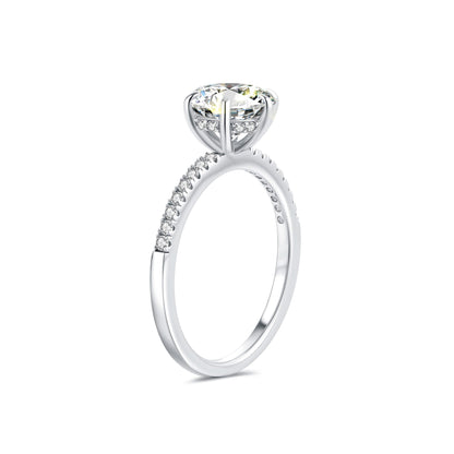 Solitaire Round Lab Diamond Ring with Pave Band in Platinum 6 Prong - Neoshine