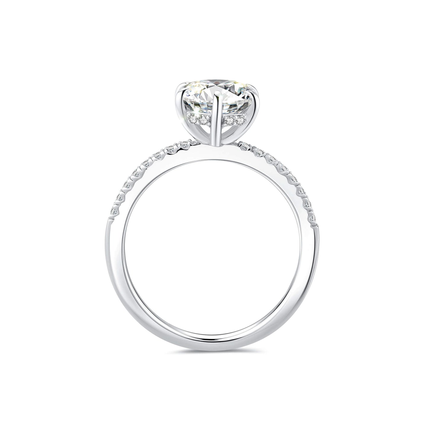 Solitaire Round Lab Diamond Ring with Pave Band in Platinum 6 Prong - Neoshine