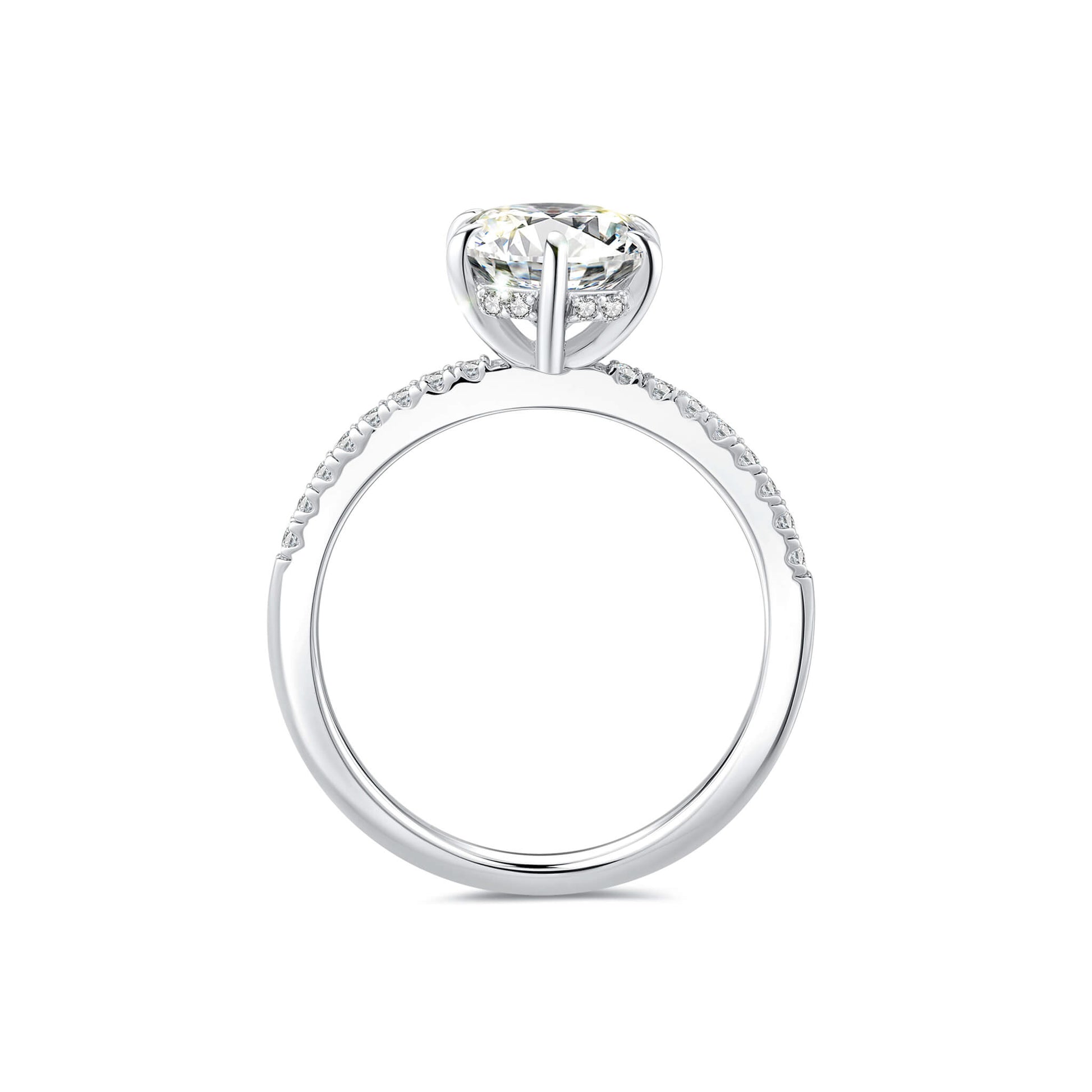 Solitaire Round Lab Diamond Ring with Pave Band in Platinum 6 Prong - Neoshine