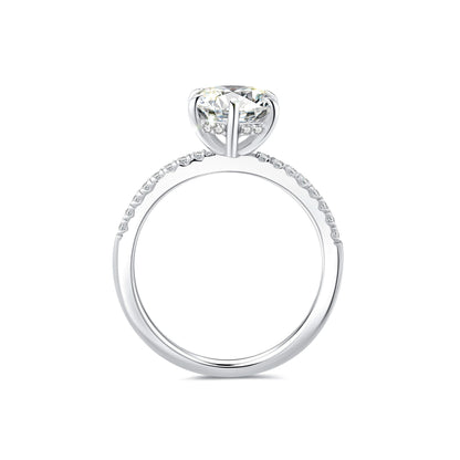 Solitaire Round Lab Diamond Ring with Pave Band in Platinum 6 Prong - Neoshine