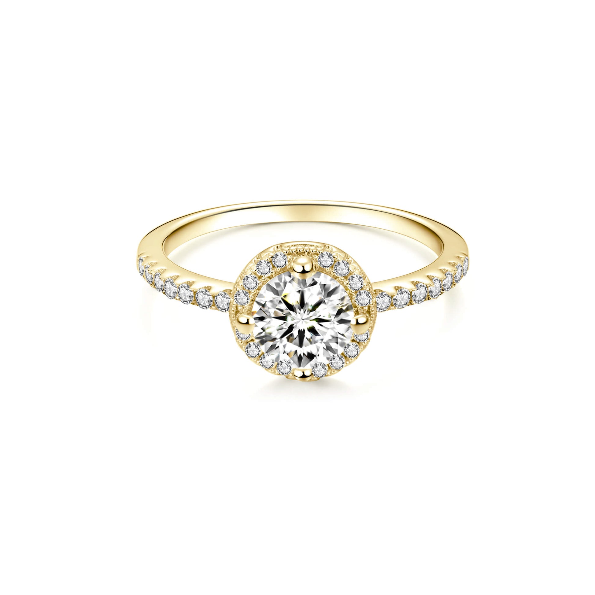 Halo Round Lab Diamond Ring in 18K Yellow Gold 4 Prong - Neoshine